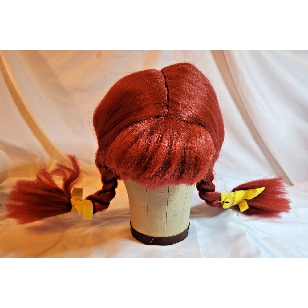 Red Braided Pigtail Wig Yellow Bows Rag Doll Halloween Costume Adult